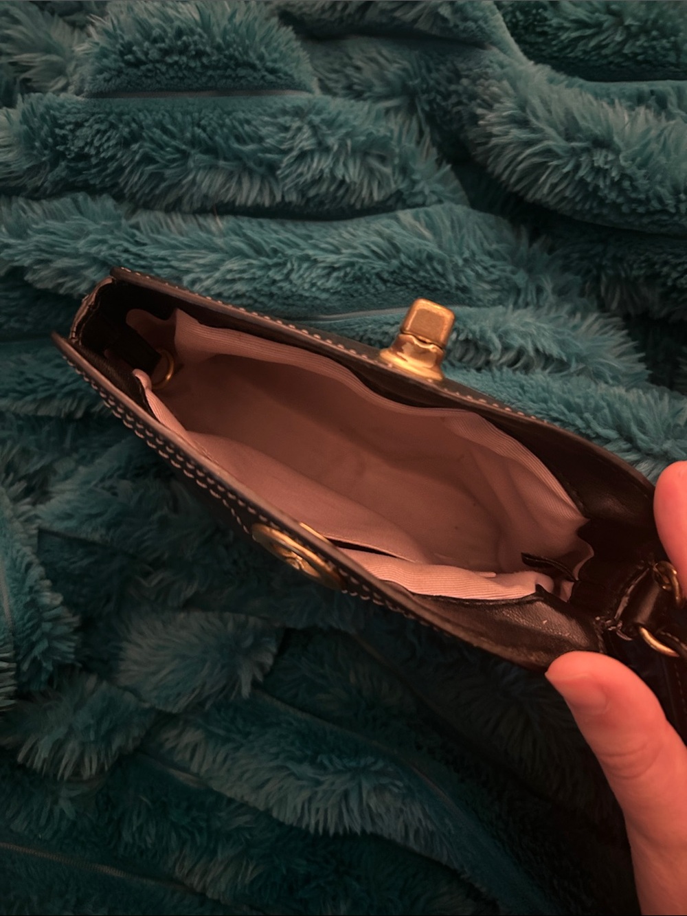 Coach Black Leather Wristlet with Gold Turn-Lock - Picture 2 of 3